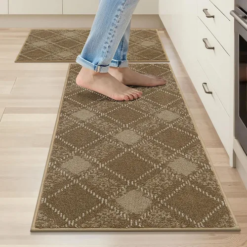 Vista 17 de COSY HOMEER Juego de alfombras y tapetes de cocina 2 piezas antideslizantes, suaves alfombras de cocina para piso absorbentes y resistentes a Gris