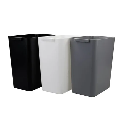 Vista 9 de Paquete de 3 cubos de basura grises de 4.5 galones, contenedor de basura Construcción de plástico resistente, forma rectangular que ahorra