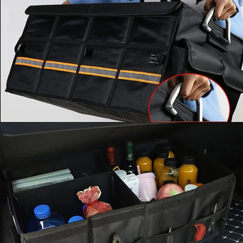 Vista 3 de Tianle Organizador de maletero de automóvil, organizador plegable para maletero y tapa, mango de aleación de aluminio, tira reflectante para negro