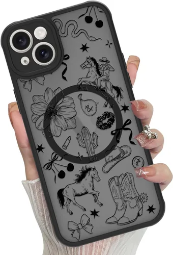 Vista 31 de Funda magnética para iPhone 17 Pro [compatible con MagSafe], bonita funda de moda con estampado de leopardo negro, translúcida, mate, parte trasera