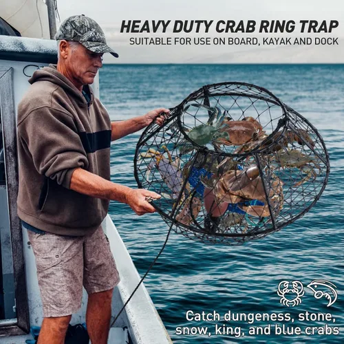 Vista 2 de QualyQualy Crab Ring Trap Hoop Net 1/2-Pack, Heavy Duty Saltwater Crab Nets for Crabbing Lobster, Dungeness and Blue Crabs, Folded Crab Cage Pots