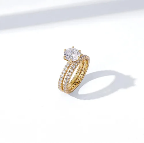 Vista 3 de Tienda Collection Platinum or Gold Plated Sterling Silver Wedding Set Rings set with Round Cut Infinite Elements Cubic Zirconia