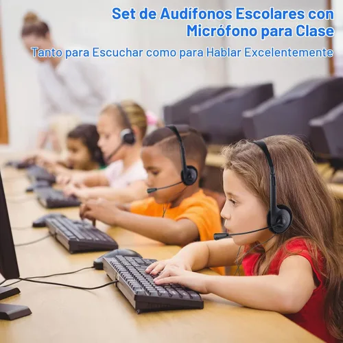 Vista 4 de Yunsailing Paquete de 30 auriculares para aula con micrófono, negro