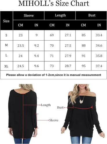 Vista 7 de MIHOLL Blusa de manga larga para mujer, estilo murciélago, casual, holgada, Dolman, blusa