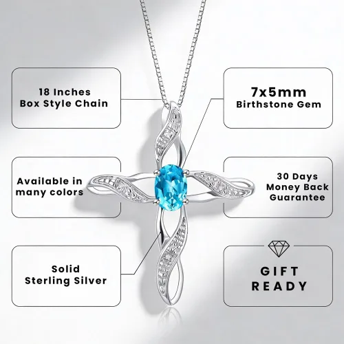 Vista 5 de Rylos Collar de plata de ley 925 con colgante de piedras preciosas y diamantes con cadena de 18 pulgadas, piedra natal de 0.276 x 0.197 in, joyería