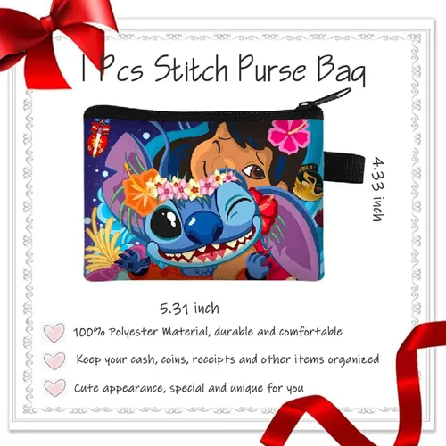 Vista 5 de Stitch Merchandise Stuff Gift Set, Stitch Anime Drawstring Bag, Keychain, Keychain Lanyard, Purse, Bracelets