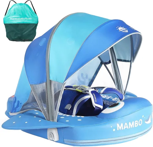 Vista 18 de Mambobaby Flotador con Toldo y Cola Nuevo Mejorado Flotador de Piscina No Inflable para Bebé Flotador de Natación Mambo Entrenador de Natación