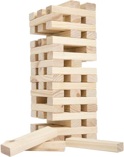 Vista 7 de HEY! PLAY! Juegos de mesa apilables en torre con 54 bloques de madera gigantes, juegos de patio no tradicionales para niños y adultos con estuche