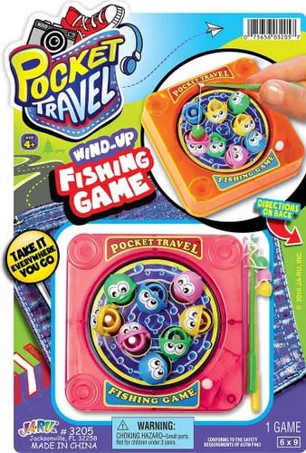 Vista 4 de JA-RU Juego de pesca magnética de viaje de bolsillo (3 juguetes de colores surtidos) Mini juegos de mesa familiares giratorios clásicos para niños.