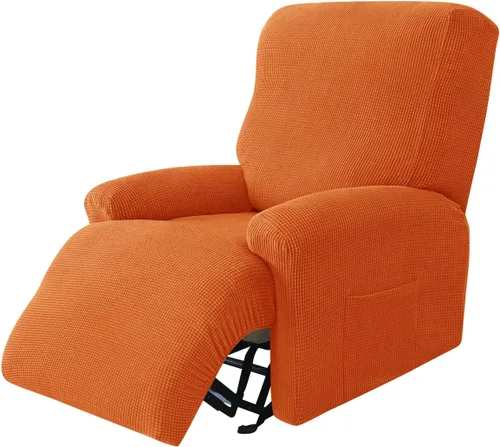 Vista 8 de Funda elástica de jacquard para silla reclinable, funda de sofá de poliéster de 4 piezas con bolsillo lateral, lavable a máquina