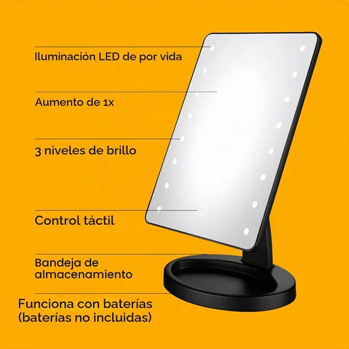 Vista 2 de Conair Espejo de maquillaje iluminado, espejo de tocador LED con base de almacenamiento, funciona con pilas en negro