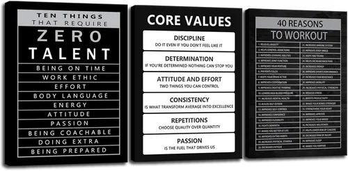 Vista 38 de Arte de Pared Motivacional 40 Razones para Entrenar 3 Piezas Pintura Impresión en Lienzo Decoración de Oficina Póster Mentalidad Millonaria