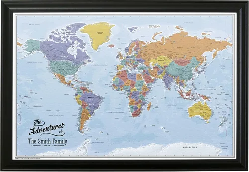 Vista 13 de Póster personalizado en lienzo enrollado con mapa del mundo, arte de pared con chinchetas – Grande 24" x 36" mapa del mundo de océanos azules
