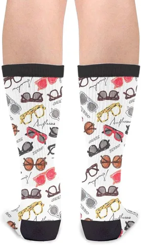 Vista 2 de Calcetines de tubo con diseño de gafas retro y estampado 3D divertidos y coloridos