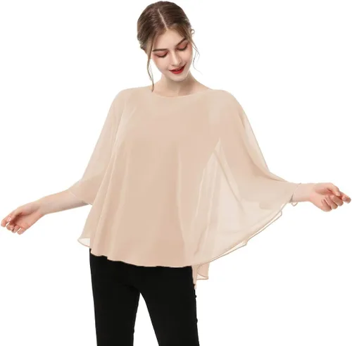 Vista 4 de Capas para mujer, chal de gasa casual, capa de gasa transparente, chal y envoltura, poncho capelets