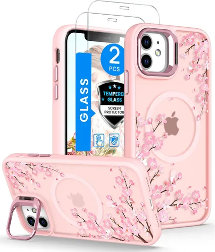 Vista 19 de Dretal Magnético para iPhone 11 Pro, Funda Floral, Protector de Pantalla, Anillo de Lente Integrado, Soporte, Protección de Grado Militar, Funda