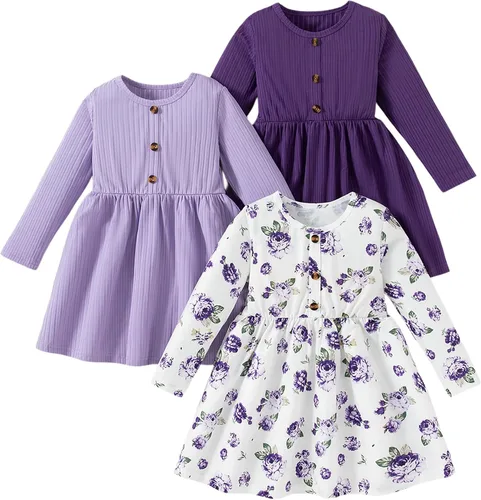 Vista 19 de Vestidos para niñas Vestidos para niñas pequeñas Paquete de 3 Vestido casual de fiesta con estampado patinador acampanado tipo A Vestido de verano