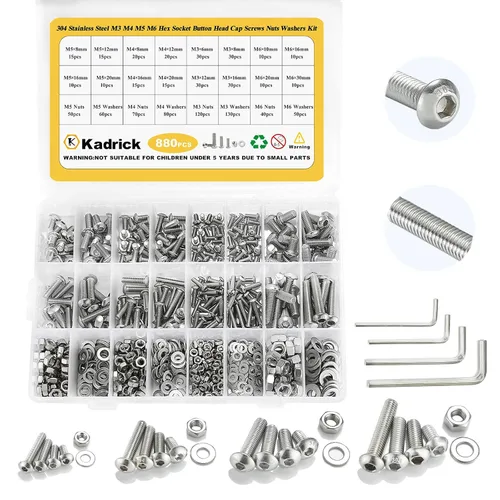 Vista 23 de Kadrick 1230 piezas de tornillos de acero inoxidable 304, surtido métrico M2 M3 M4 M5, kit de pernos de cabeza hexagonal de botón de 4mm-20mm