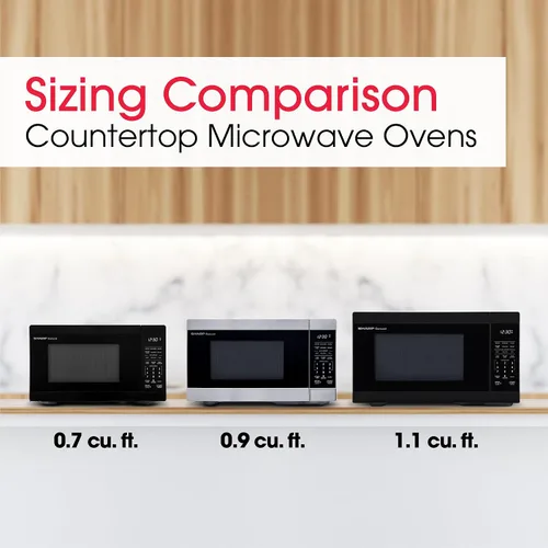 Vista 5 de SHARP Horno microondas compacto de encimera con plato giratorio de carrusel extraíble de 10 pulgadas, 700 vatios, 0.7 pies cúbicos, negro