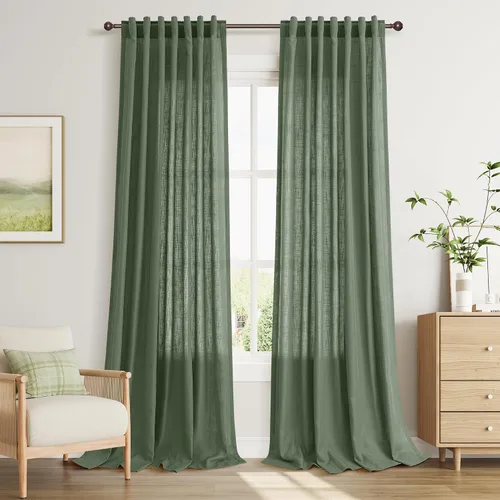 Vista 111 de Joywell - Cortinas de lino de 96 pulgadas de largo para sala de estar Natural