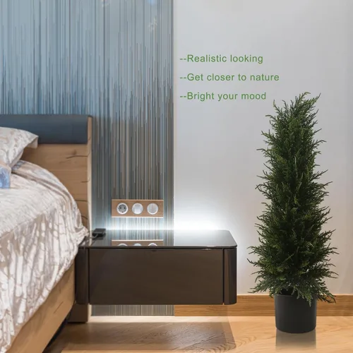 Vista 3 de Árbol topiario de cedro de 2.75 pies para puerta de porche delantera, arbustos falsos, planta de ciprés de pino y cedro, árbol artificial en maceta