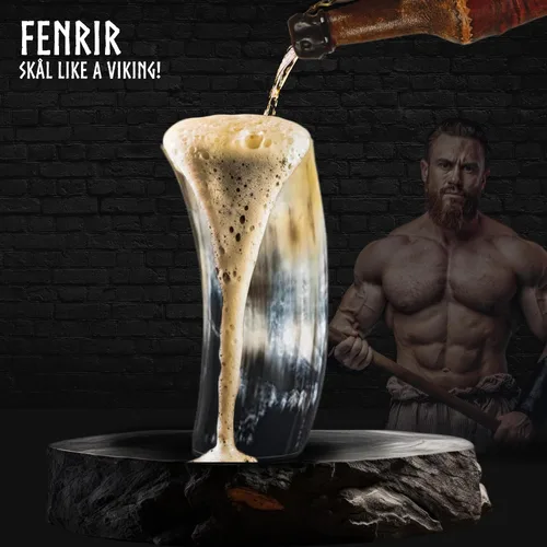 Vista 5 de FENRIR Juego de Tazas de Cuerno Vikingo para Beber de 2 – Regalos para Hombres, Papá, Esposo – Regalo Vikingo Único – Taza de Cuerno de Buey Natural