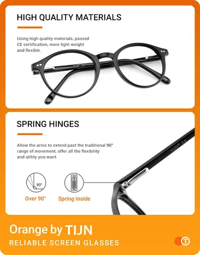 Vista 6 de TIJN Gafas de bloqueo de luz azul para hombres y mujeres, gafas de montura redonda gruesa vintage