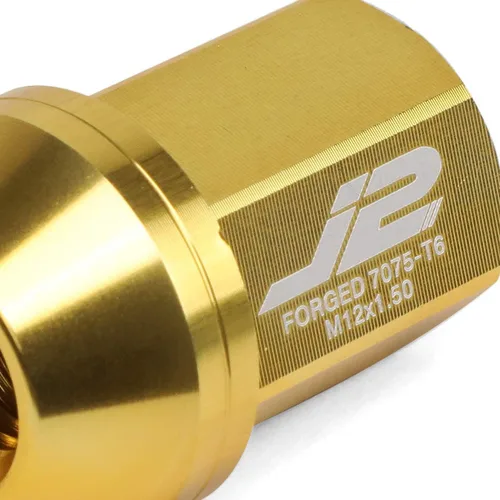 Vista 3 de J2 Engineering Juego de 20 tuercas de aluminio 7075 con extremo cerrado M12 x 1.5 con adaptador de enchufe, dorado, ajuste cónico, LN-T7-006-15-GD