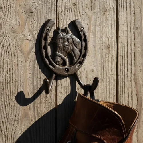Vista 8 de Comfy Hour Gancho de pared de herradura de hierro fundido resistente de 5 pulgadas, soporte decorativo de doble llave para pared, gancho rústico