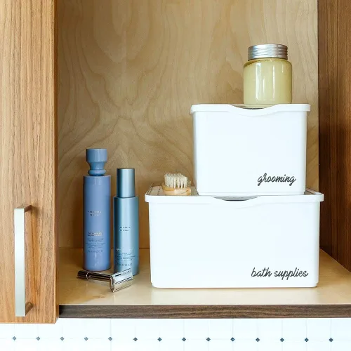 Vista 5 de Madesmart - Papelera apilable con tapa Compartimento abierto, forro de agarre suave, artículos de artesanía de oficina, utilidad de cocina
