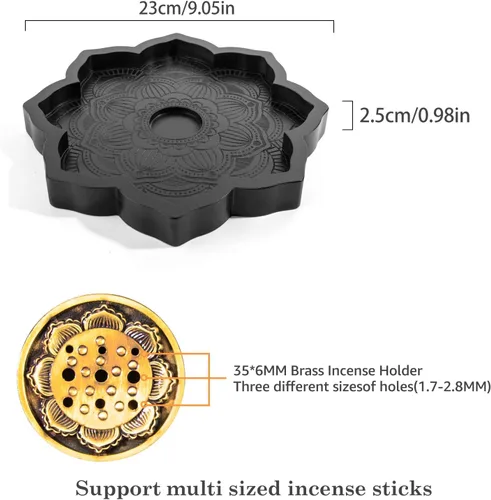 Vista 4 de Mooncraftlogy Bandeja de cristal Lotus, quemador de incienso de madera para palo/cono, soporte para exhibición de piedras preciosas, organizador