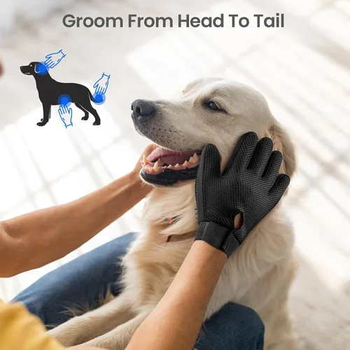 Vista 5 de Guante removedor de pelo para mascotas, cepillo suave para guantes de aseo de mascotas, guante de eliminación de pelos, guante de masaje con diseño