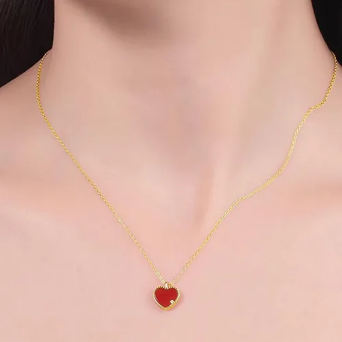 Vista 3 de THOKUNA Collar de corazón rojo con diamantes de imitación y diamantes de imitación con dije de corazón de oro, collar de cadena de corazón pequeño
