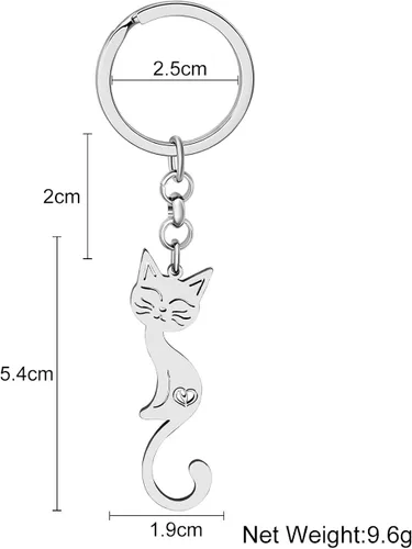 Vista 3 de RAIDIN Llavero de acero inoxidable chapado en oro con bonito diseño de gato, regalo para mujeres y niñas, llavero para coche, monedero, llaves