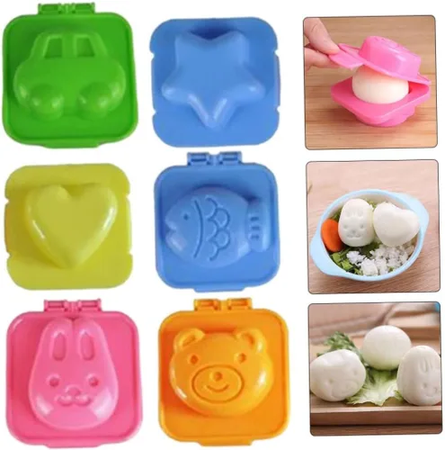 Vista 3 de Juego de 6 moldes de dibujos animados lindos huevos hervidos para sushi y arroz, molde de arroz con forma de corazón para huevo, sushi y arroz