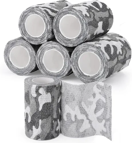Vista 13 de Cinta adhesiva de camuflaje de 6 rollos, 1/2/3/4 pulgadas x 14.8 pies, vendaje autoadhesivo de camuflaje para acampar al aire libre, tira elástica