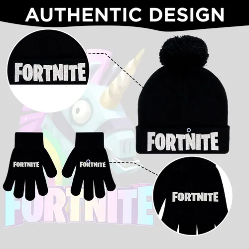 Vista 5 de FORTNITE Conjunto de 2 piezas de gorro de invierno y guantes de nieve para niños