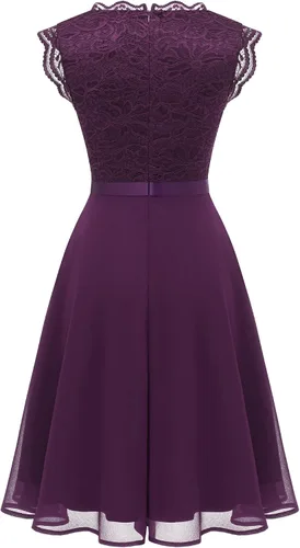 Vista 3 de Dressystar - Vestido de dama de honor, sin mangas, con cuello en V, para fiesta de boda
