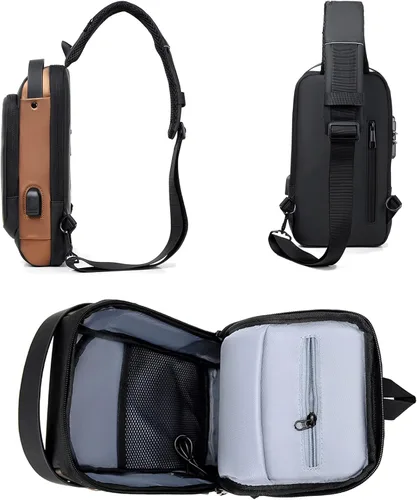 Vista 6 de CUICANSHANG Bolsa tipo bandolera impermeable para hombre, ligera, con cerradura de combinación, Negro