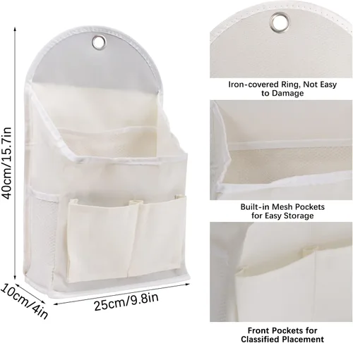 Vista 9 de Paquete de 2 bolsas de almacenamiento para colgar en la pared con bolsillo, cesta organizadora de tela con gancho adhesivo, caja organizadora sobre