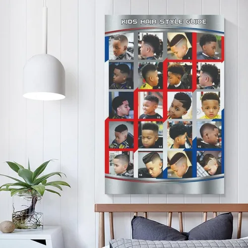 Vista 5 de Póster de peluquería para decoración de pared, peinados infantiles, estilos de cabello modernos para niños, pinturas artísticas de pared, lienzo