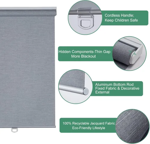 Vista 4 de Tonature Persianas enrollables sin cordones 100 % opacas para ventanas, persianas con aislamiento térmico para puertas, hogar y sala de estar