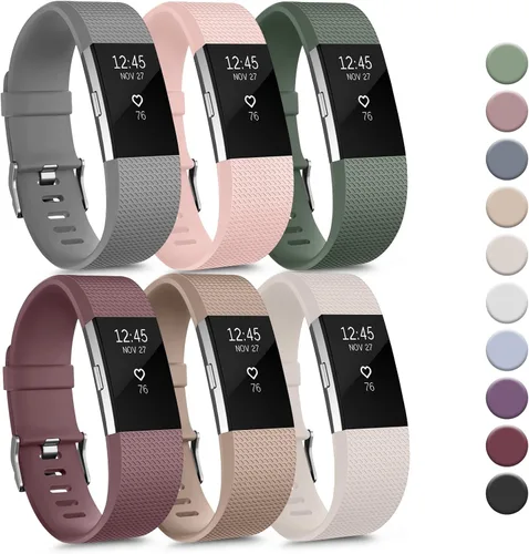 Vista 8 de Tobfit Paquete de 6 correas deportivas compatibles con Fitbit Charge 2 bandas para mujeres y hombres, correas impermeables de silicona suave