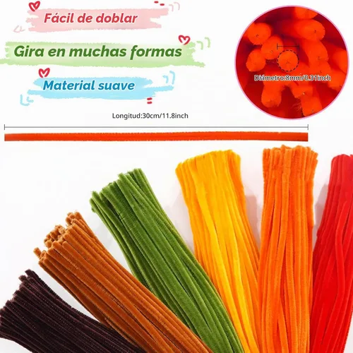 Vista 2 de Limpiadores de tuberías de color otoño, 500 piezas, 6 tallos de chenilla surtidos Esquema de color de otoño