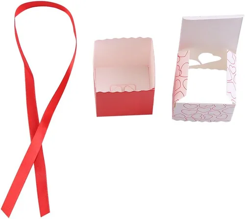 Vista 3 de GLOGLOW Cajas de dulces pequeñas (50 unidades) cajas de recuerdo de corazón de 2 x 2 x 2 pulgadas con cinta, cajas de recuerdos de boda, cajas