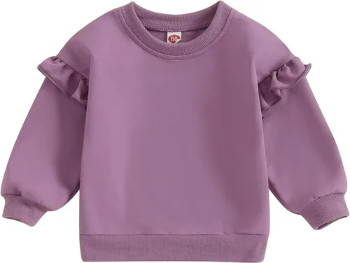 Vista 21 de Sudadera de manga larga con volantes para niña bebé, camiseta básica de color sólido, suéter de gran tamaño para niños, ropa de otoño Sudaderas