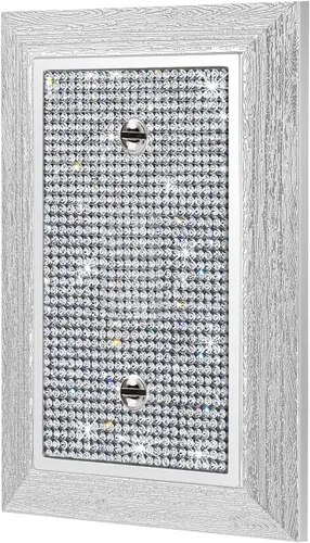 Vista 17 de Placa decorativa de interruptor de luz con diamantes de imitación brillantes en rosa y plata, cubierta de placa de pared con diamantes de imitación