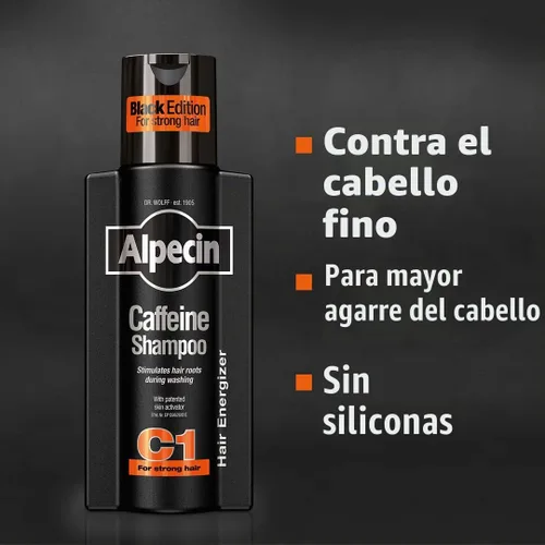 Vista 2 de Alpecin Champú C1 Cafeína Edición Negra, 2 x 8.5 fl oz – Para el crecimiento natural del cabello