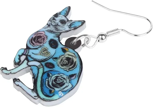Vista 4 de BONSNY Pendientes de acrílico con diseño de gato canadiense sin pelo para mujeres y niñas