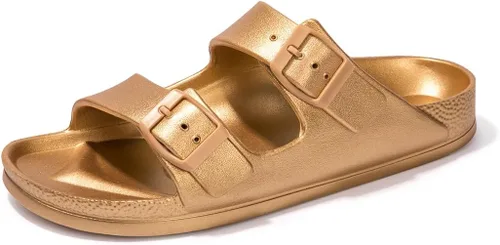 Vista 71 de FUNKYMONKEY - Sandalias bajas cómodas para mujer, hechas de etilvinilacetato, ajustables con hebilla doble